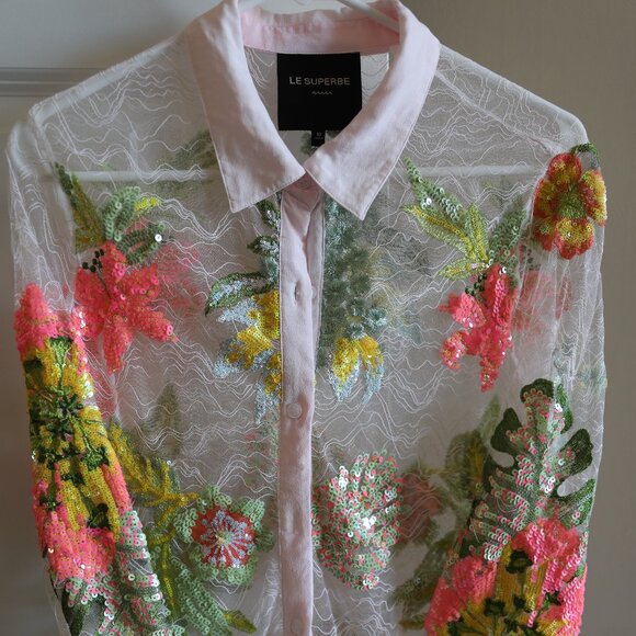 Le Superbe Tropical Lace Shirt (10), Lace and Rhinestone Shirt - Picture 1 of 12